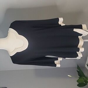 Soft Surroundings Pullover Knit Tunic Side Slit Blue w/White Trim Size Petite L